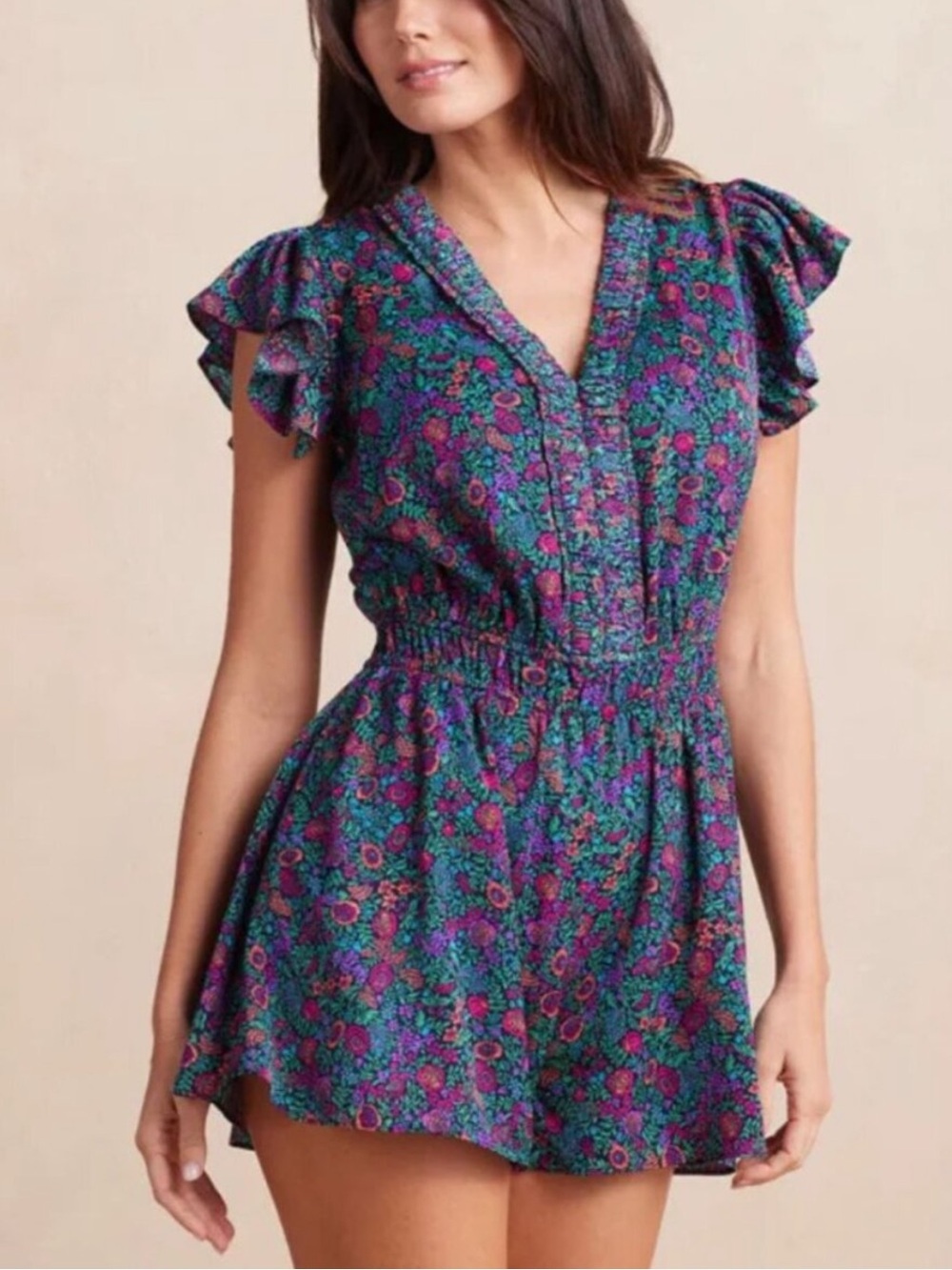 Summersalt Radiant Floral The Silky Luxe Ruffled Romper Cover-Up L 8214